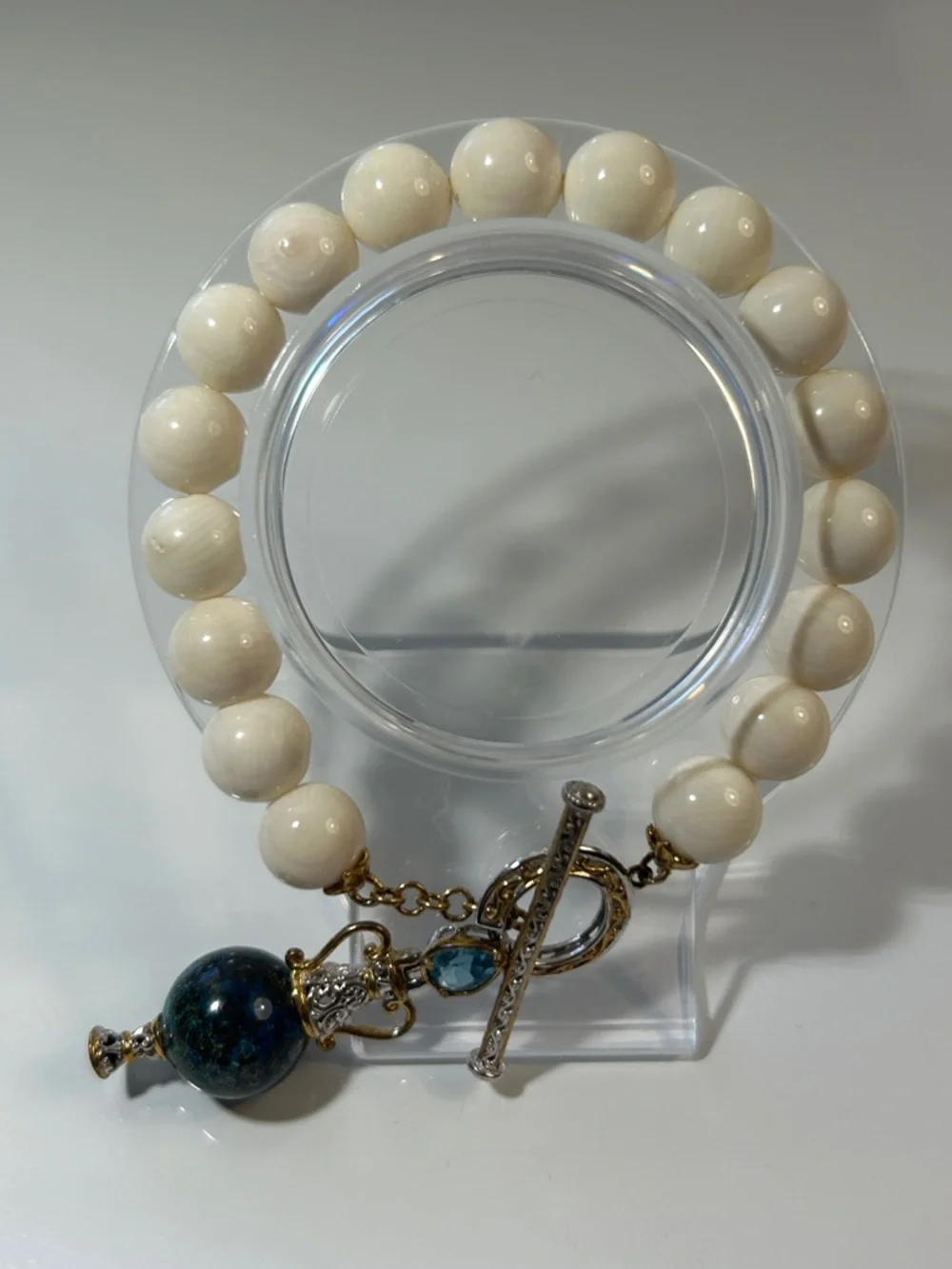NWOT Gems En Vogue Palladium Beaded Bracelet With Gemstone Perfume Bottle Charm